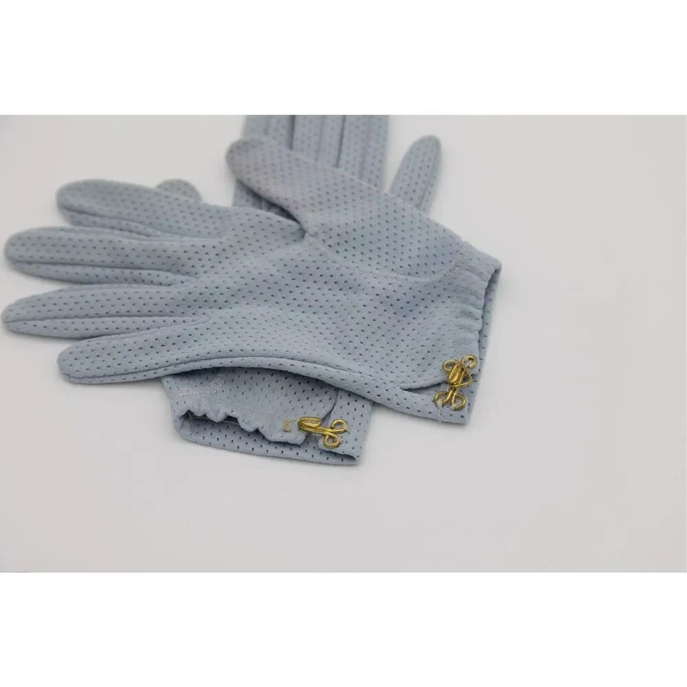 Vintage 1950s 60s Powder Blue Fabric Gloves Short Hook Closure Breathable Day Gl